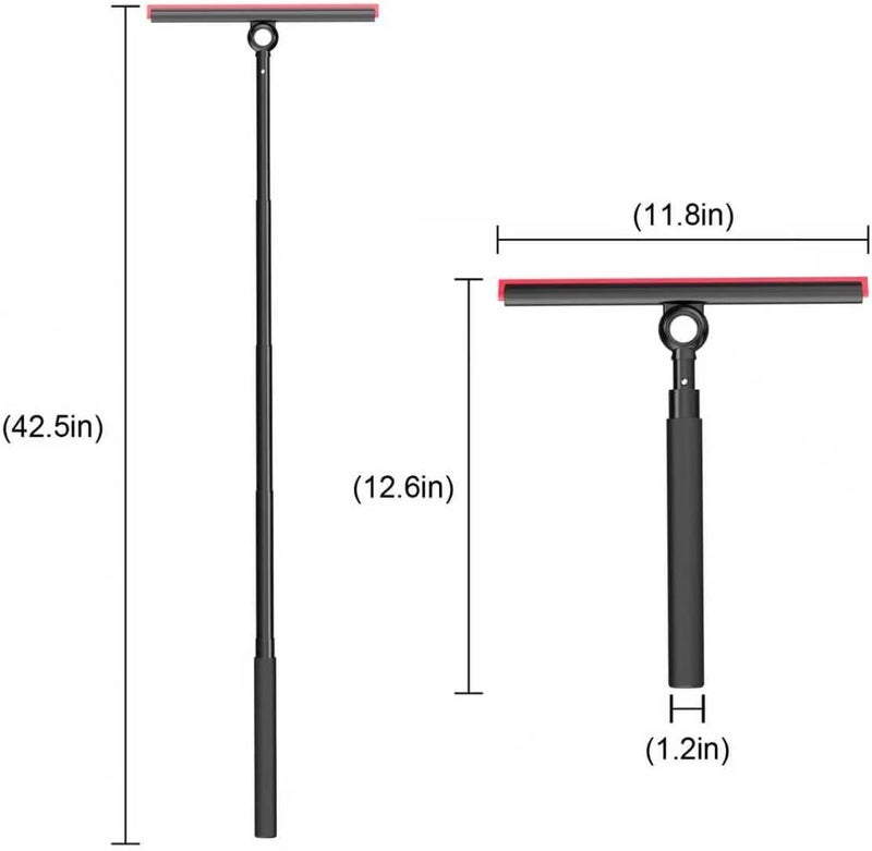 EHOMGUI Shower Squeegee for Glass Doors, Window Squeegee for Home,Squeegee with Telescopic Extension Pole,Professional Window Cleaning Tool, Black, for Mirror, Glass, Ceramic Tile - Image 2